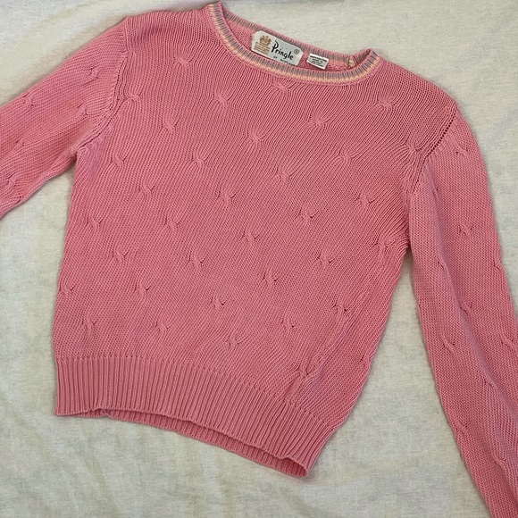 Vintage Sweaters - Vintage Pringle of Scotland Pink 💯 Cotton Sweater